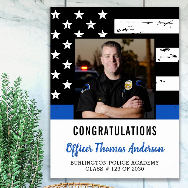 Police Officer Thin Blue Line Graduation Party Poster (Creator Uploaded)