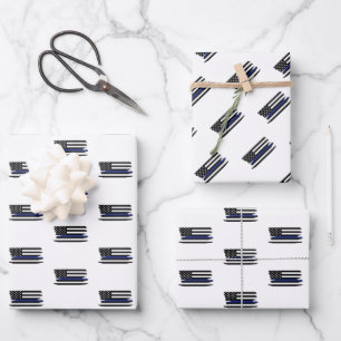Police Officer Thin Blue Line Law Enforcement Cop Wrapping Paper Sheet