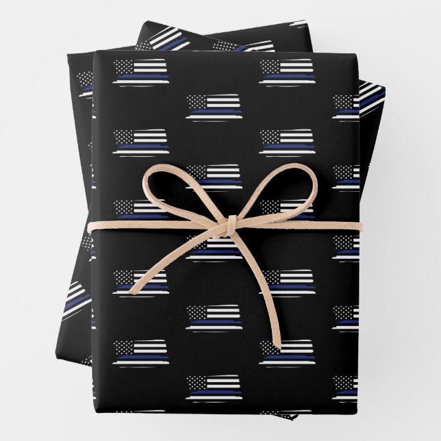 Police Officer Thin Blue Line Law Enforcement Cop Wrapping Paper Sheet (In situ)