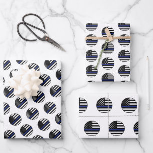Police Officer Thin Blue Line Law Enforcement Cop Wrapping Paper Sheet