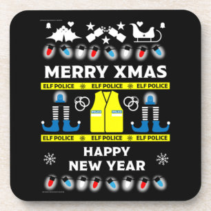 Police officer ugly xmas sweater coaster
