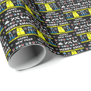 police officer ugly xmas sweater wrapping paper