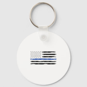 Police Officer Us Usa American Flag Thin Blue Line Key Ring