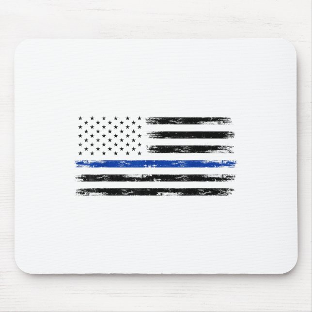 Police Officer Us Usa American Flag Thin Blue Line Mouse Pad (Front)