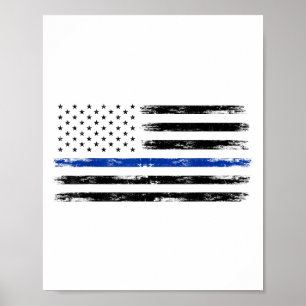 Police Officer Us Usa American Flag Thin Blue Line Poster