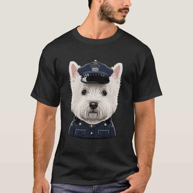 Police Officer Westie On Police West Highland Whit T-Shirt (Front)