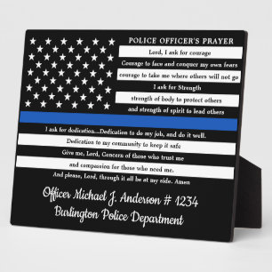 Police Officer's Prayer Thin Blue Line Flag Plaque