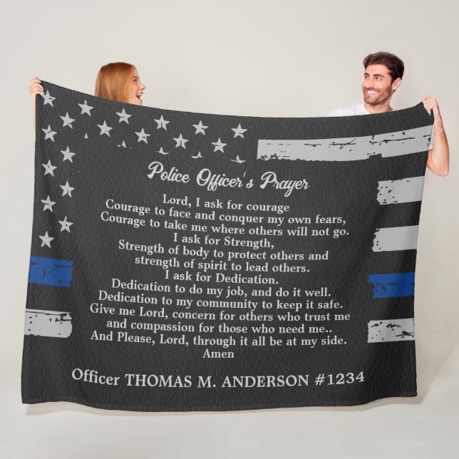 Police Officer's Prayer Thin Blue Line Fleece Blanket (In Situ)