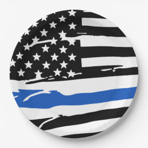 Police Party Law Enforcement Thin Blue Line Flag Paper Plate