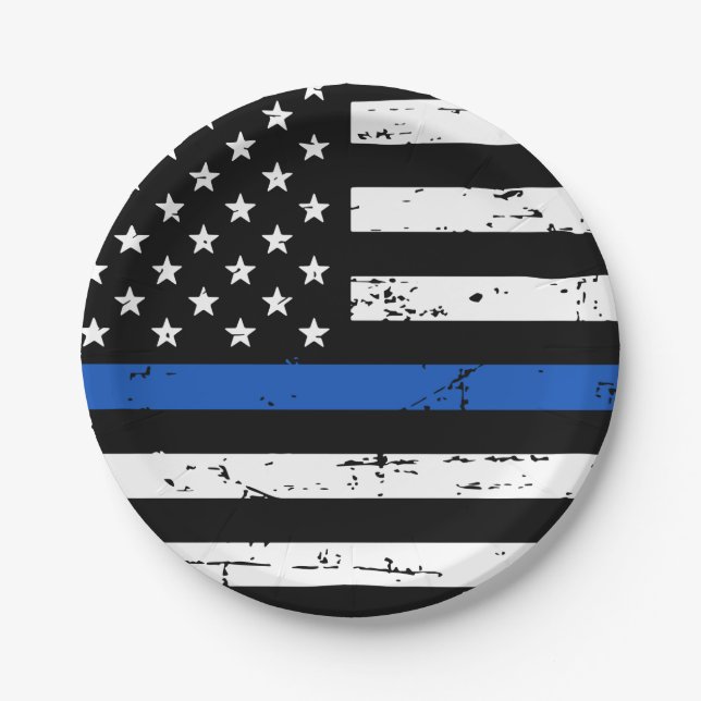 Police Party Law Enforcement Thin Blue Line Paper Plate (Front)