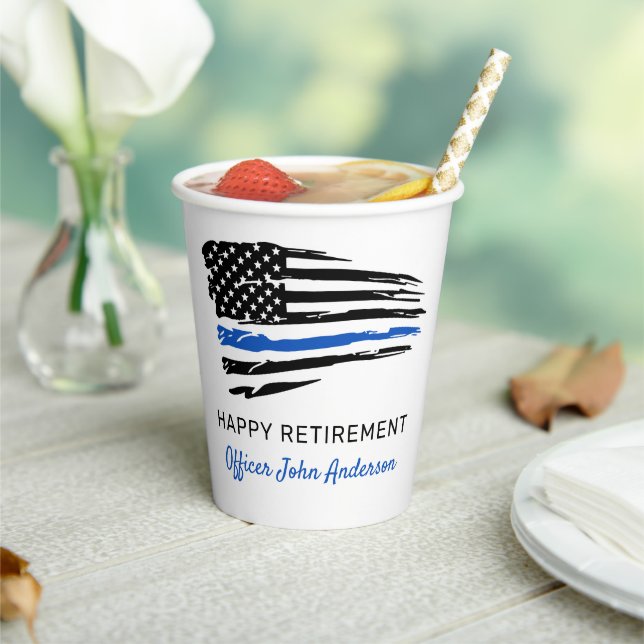 Police Party Retirement Thin Blue Line Flag Paper Cups (Insitu)