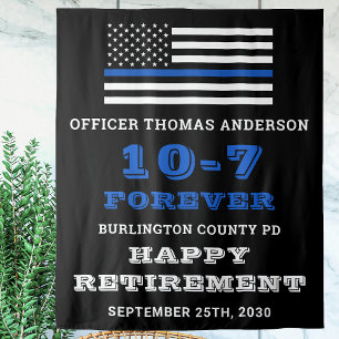 Police Party Thin Blue Line Happy Retirement  Tapestry