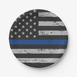 Police Party Thin Blue Line Vintage Flag Paper Plate