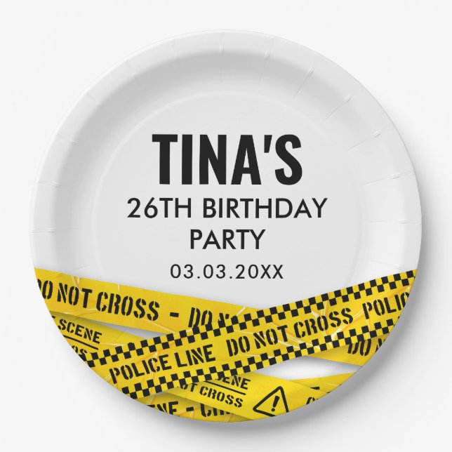 Police Party with Yellow Crime Scene Tapes Paper Plate (Front)