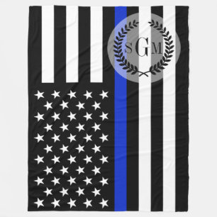 Police Patriotic Flag Monogram Fleece Blanket
