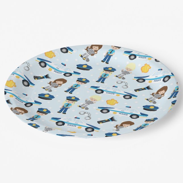 Police pattern paper plate (Angled)