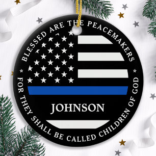 Police Personalised Cop Blessed Thin Blue Line Ceramic Ornament