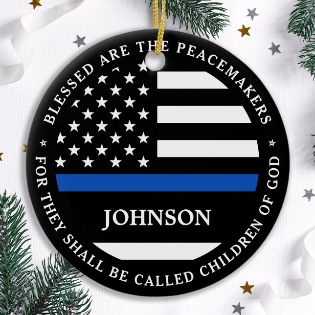 Police Personalised Cop Blessed Thin Blue Line Ceramic Ornament (Creator Uploaded)