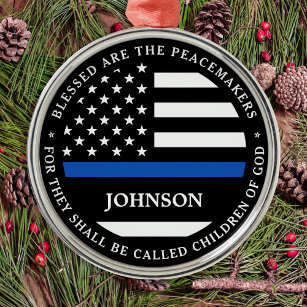 Police Personalised Cop Blessed Thin Blue Line Metal Ornament