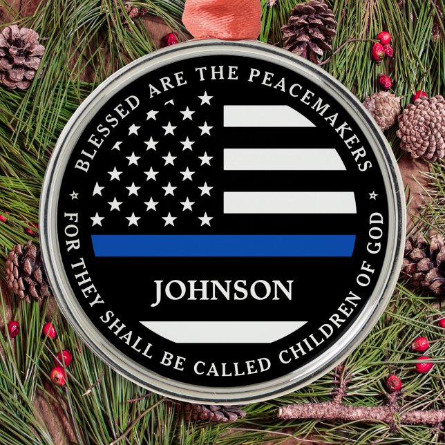 Police Personalised Cop Blessed Thin Blue Line Metal Ornament (Creator Uploaded)