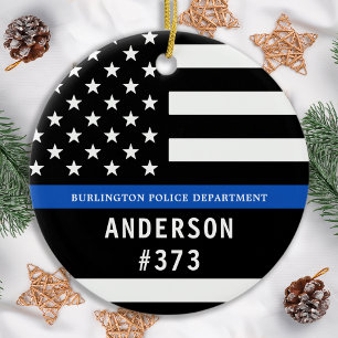 Police Personalised Thin Blue Line Law Enforcement Ceramic Ornament