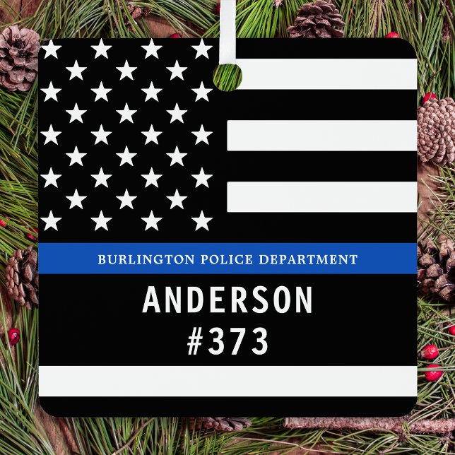 Police Personalised Thin Blue Line Law Enforcement Metal Tree Decoration (Creator Uploaded)