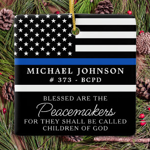 Police Personalized Blessed Cop Thin Blue Line  Ceramic Ornament