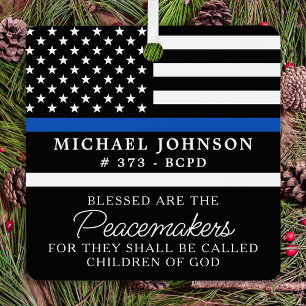 Police Personalized Blessed Cop Thin Blue Line  Metal Tree Decoration