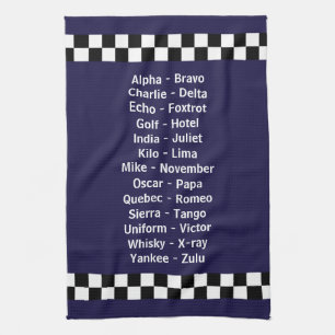 Police Phonetic Alphabet Dark Blue Tea Towel