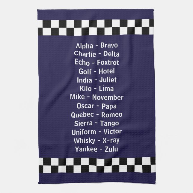 Police Phonetic Alphabet Dark Blue Tea Towel (Vertical)
