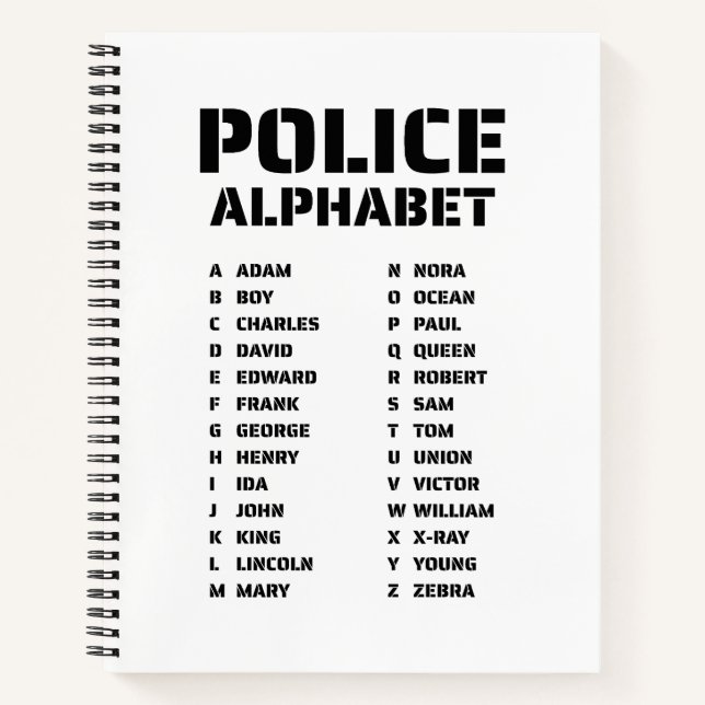 Police Phonetic Alphabet Spiral Notebook (Front)