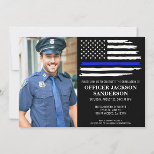 Police Photo Graduation Blue Line Law Enforcement Invitation