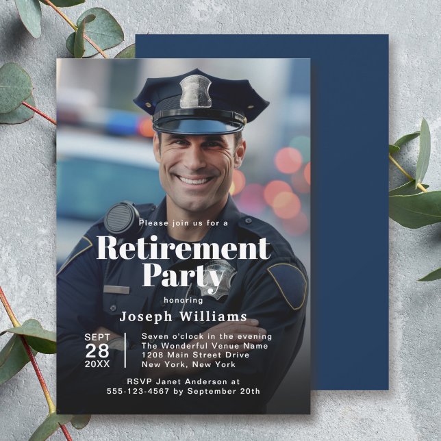 Police Photo Retirement Party Celebration Invitation (Available in both printed and instant download digital formats.)