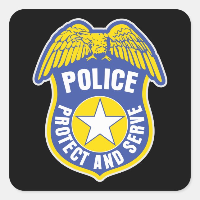 Police Protect and Serve Badge Square Sticker (Front)