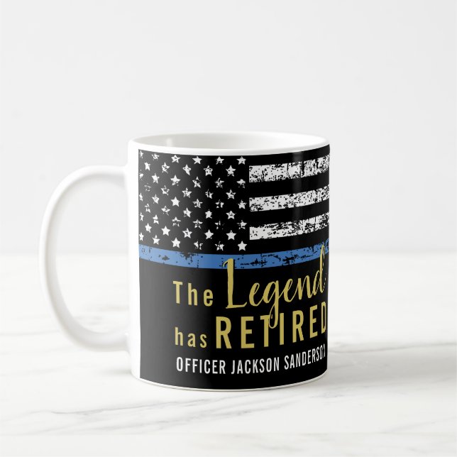 Police Retirement American Flag Thin Blue Line Coffee Mug (Left)