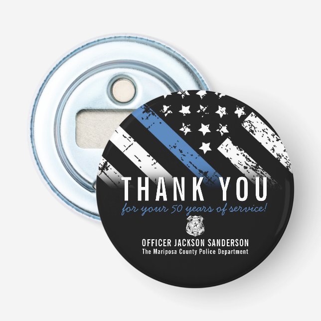 Police Retirement Anniversary Blue Line Flag Acryl Bottle Opener (Front)