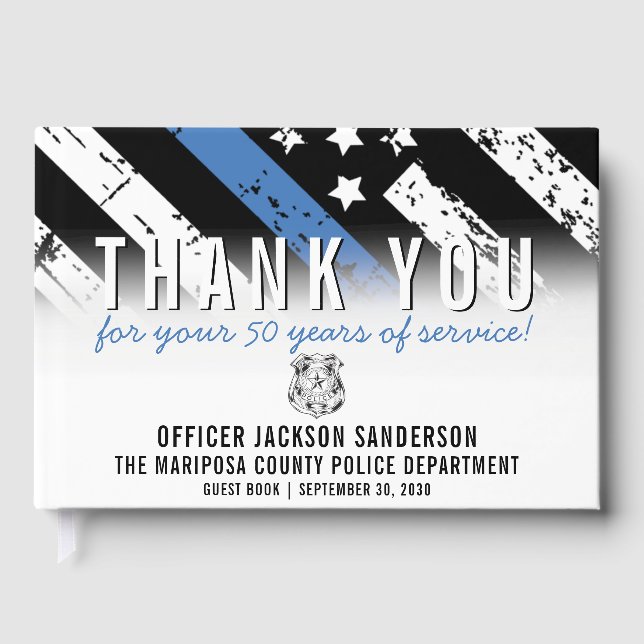 Police Retirement Anniversary Blue Line Flag Guest Book (Front)