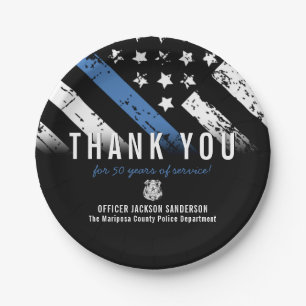 Police Retirement Anniversary Blue Line Flag Paper Plate