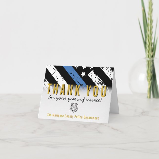 Police Retirement Anniversary Blue Line Flag Thank You Card (Front)