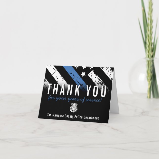 Police Retirement Anniversary Blue Line Flag Thank You Card (Front)