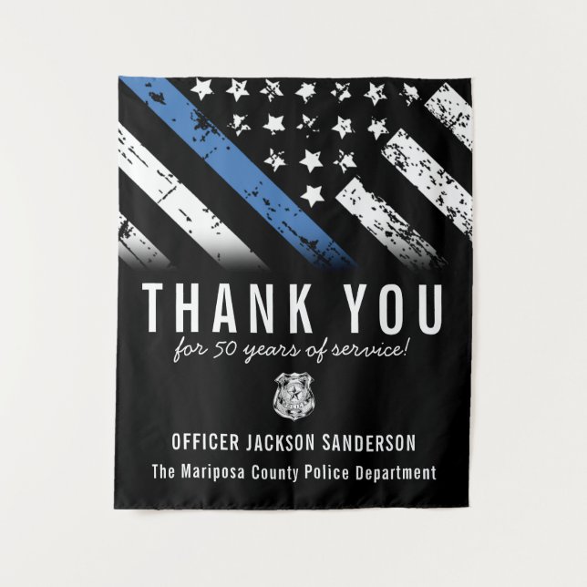 Police Retirement Anniversary Thin Blue Line Tapestry (Front)