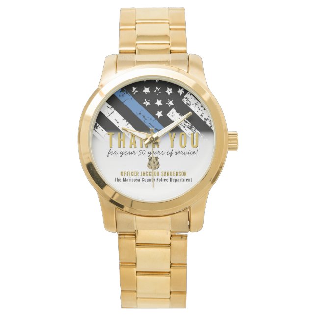 Police Retirement Anniversary Thin Blue Line Watch (Front)