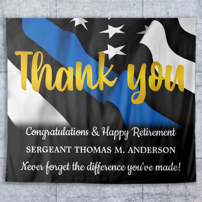 Police Retirement Blue Gold Script Law Enforcement Tapestry (Creator Uploaded)