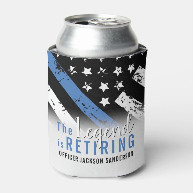 Police Retirement Blue Line Flag Law Enforcement Can Cooler (Can Front)