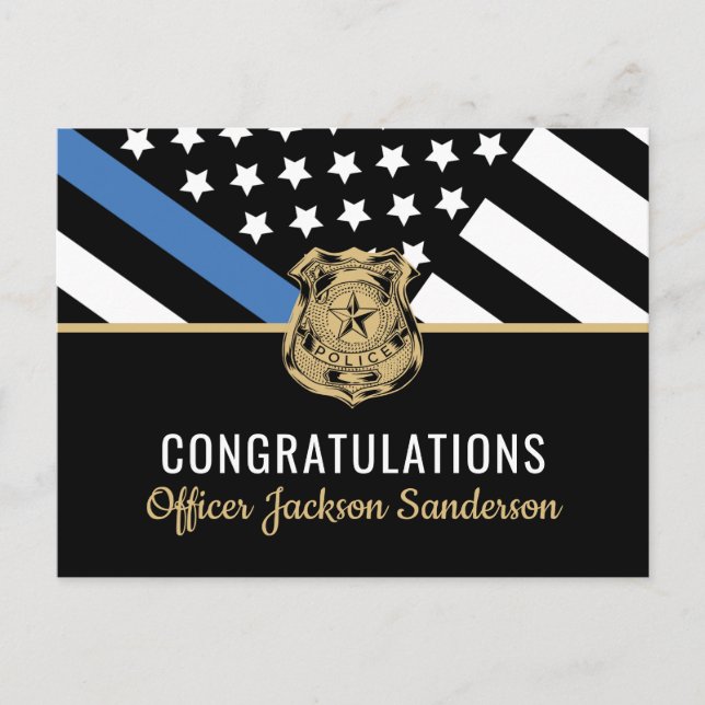 Police Retirement Blue Line Flag Law Enforcement Invitation Postcard (Front)