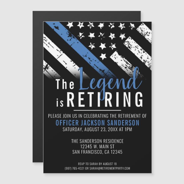 Police Retirement Blue Line Flag Law Enforcement Magnetic Invitation (Front/Back)