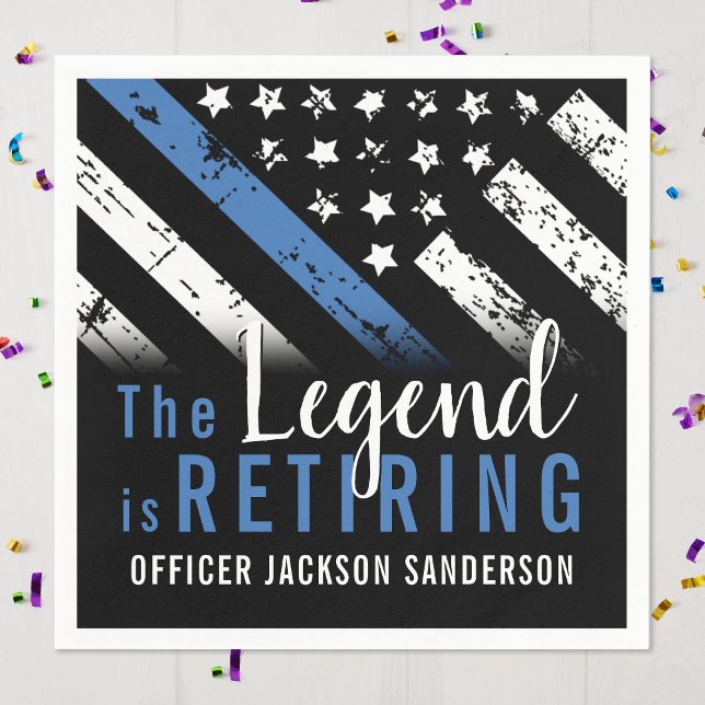 Police Retirement Blue Line Flag Law Enforcement Napkin (Police Officer Law Enforcement Retirement Party Napkins)