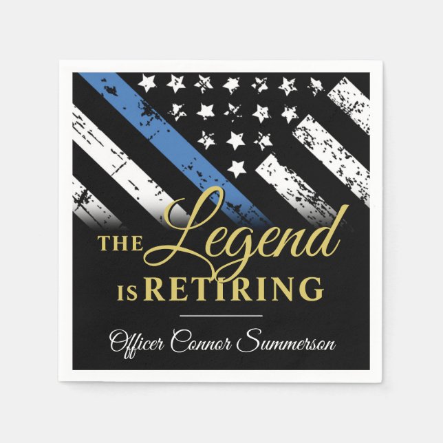 Police Retirement Blue Line Flag Law Enforcement Napkin (Front)