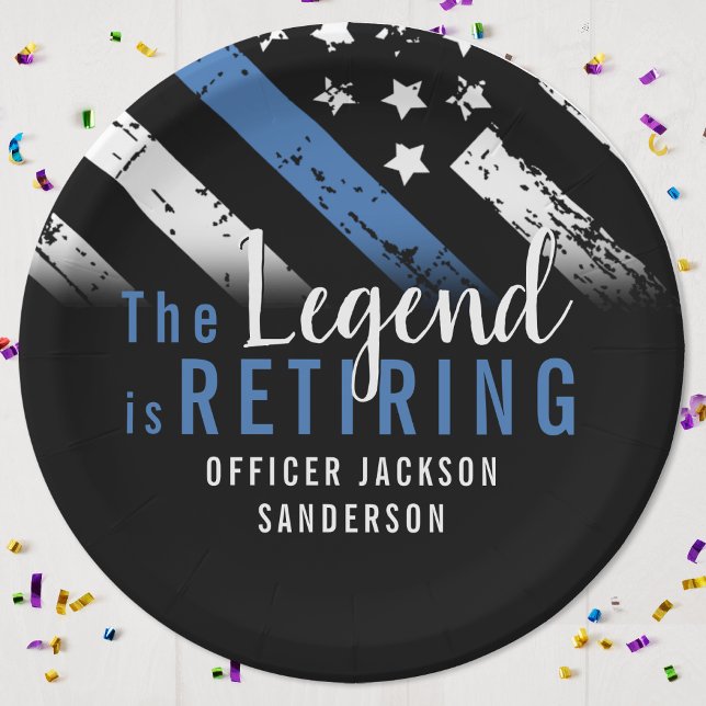Police Retirement Blue Line Flag Law Enforcement Paper Plate (Police Officer Law Enforcement Retirement Party Paper Plates)