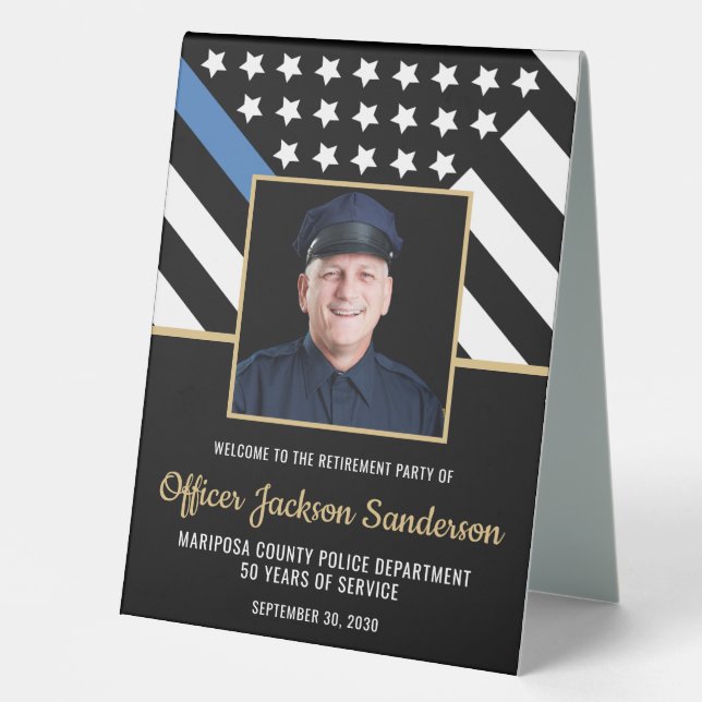 Police Retirement Blue Line Flag Photo Welcome (Front)